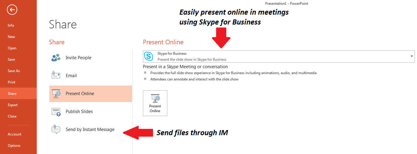 Photo of the ability to share and present files from Office using Skype for Business