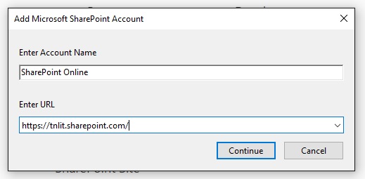Add SharePoint Online Office 365 Account